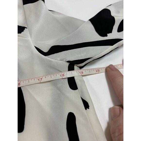 Diane Von Furstenberg Silk Blouse Tunic Top White Black Print 2 Silk Bows - Picture 10 of 16
